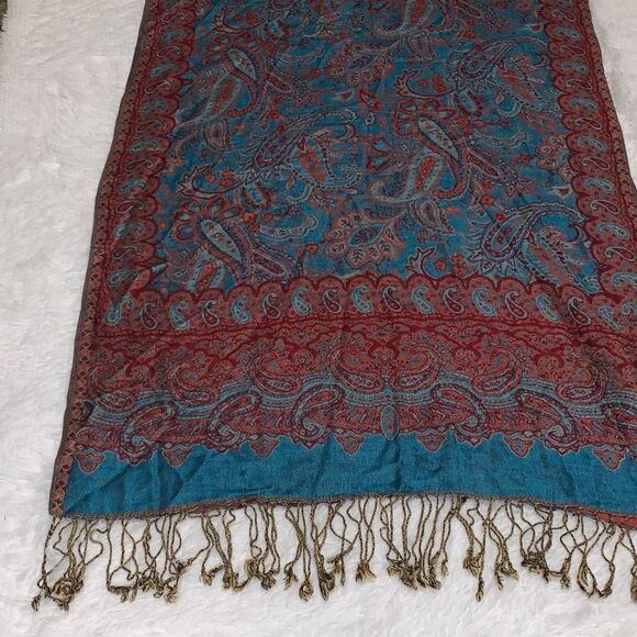 Vintage Paisley Large Wrap Scarf With Fringe - Picture 2 of 13
